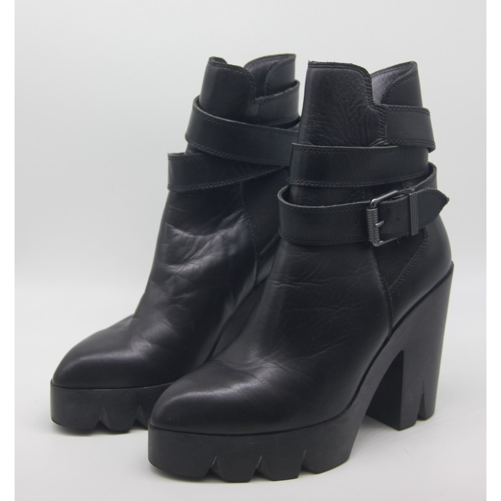 ASH Tank Leather Platform Booties Black Ankle Strap Women's 36/5 US Goth Punk